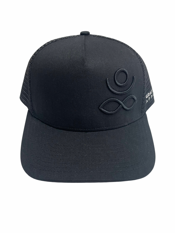 Gratitude Mesh Panel Side Logo Cap - Black